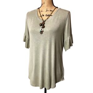 🔥 4 for $20 Knox Rose Women's Sage Green Ruffle Sleeve Top (must bundle)